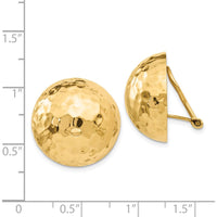 14K Yellow Gold Hammered Omega Clip Non-Pierced Button Earrings - 20mm by Oro Pregiato