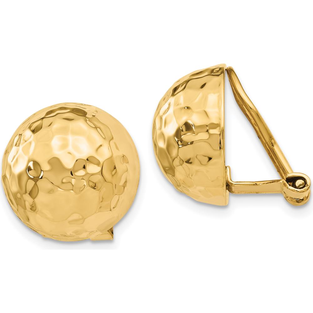 14K Yellow Gold Hammered Omega Clip Non-Pierced Earrings - 14mm Diameter by Oro Pregiato