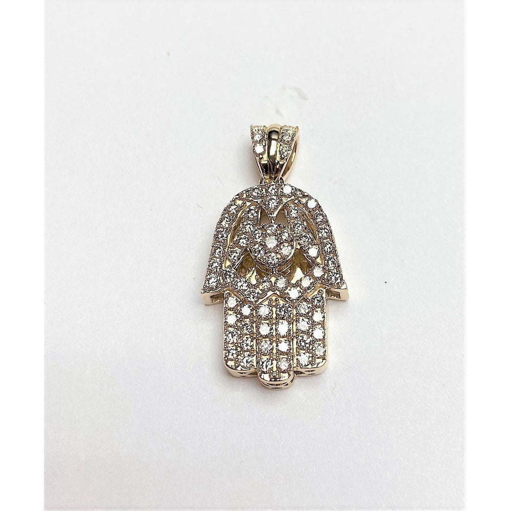 14K Yellow Gold Hamsa Motif Pendant with Pavé-Set Round Diamonds - 1.01 Carat Total Diamond Weight by Auriventus
