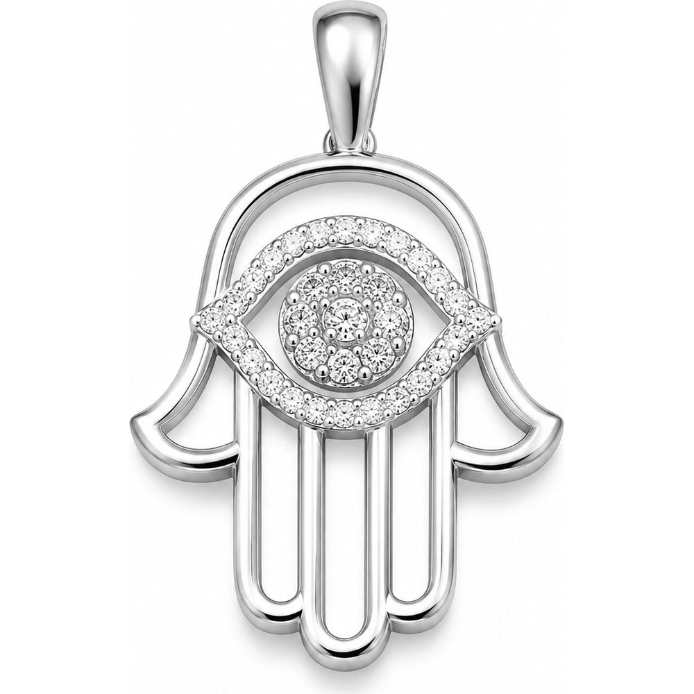 14K Yellow Gold Hamsa Pendant with Pave Set Round Diamonds - 0.08 Carat Total Diamond Weight by Auriventus