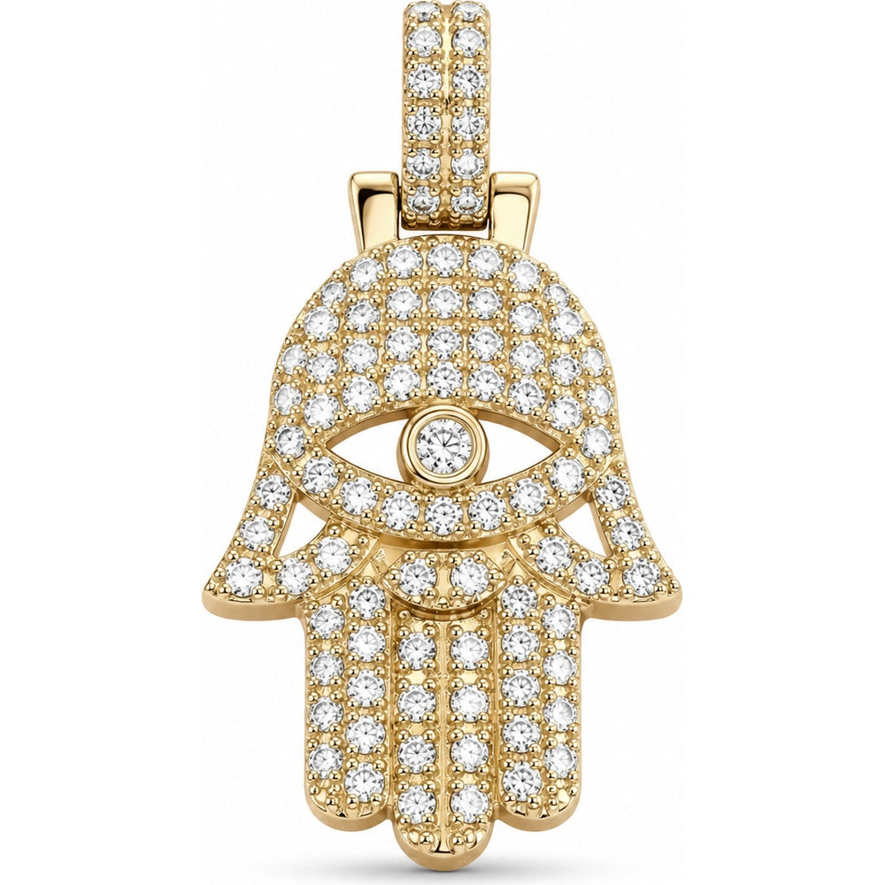 14K Yellow Gold Hamsa Pendant with Pavé Set Round Diamonds - 0.86 Carat Total Diamond Weight by Auriventus