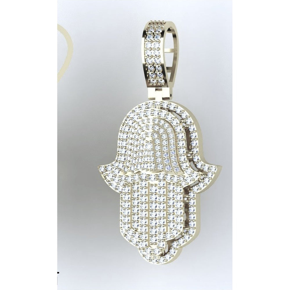 14K Yellow Gold Hamsa Pendant with Pavé Set Round Diamonds - 1.07 Carat Total Diamond Weight by Auriventus