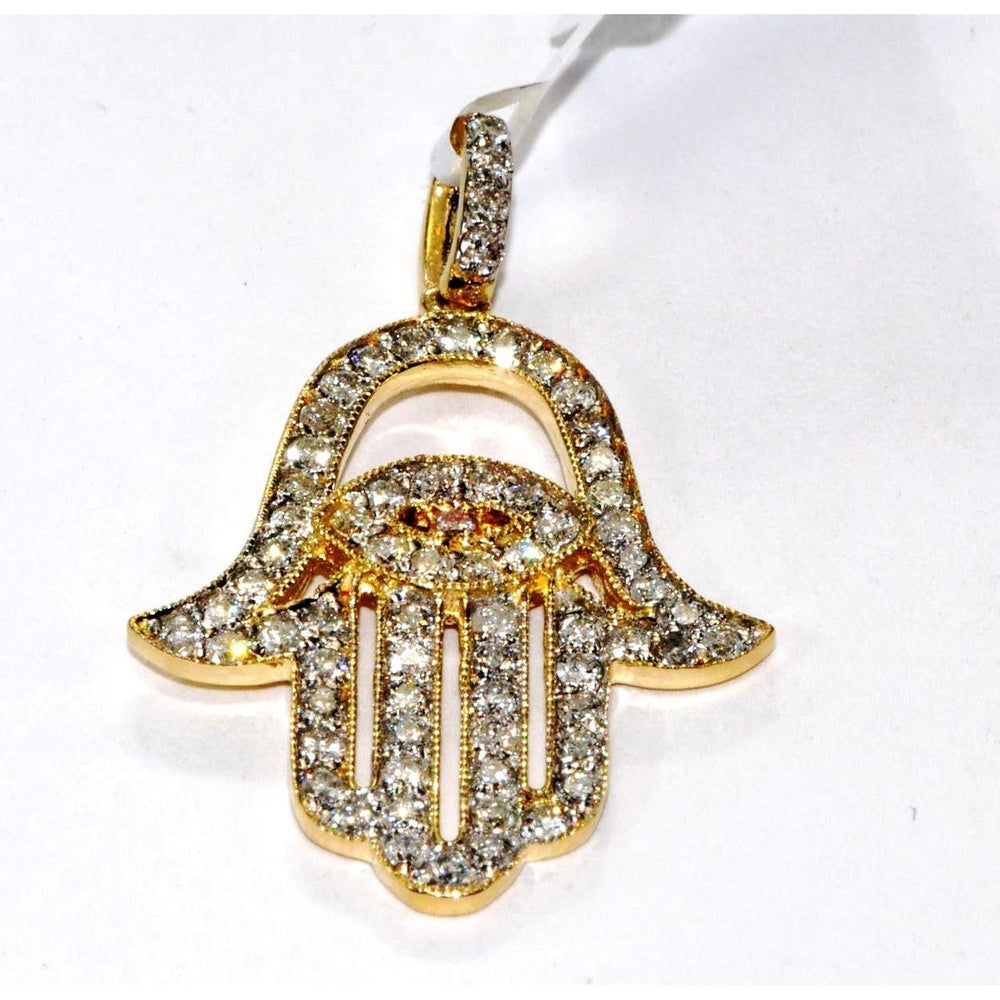 14K Yellow Gold Hamsa Pendant with Pavé-Set Round Diamonds - 1.12 Carat Total Diamond Weight by Auriventus
