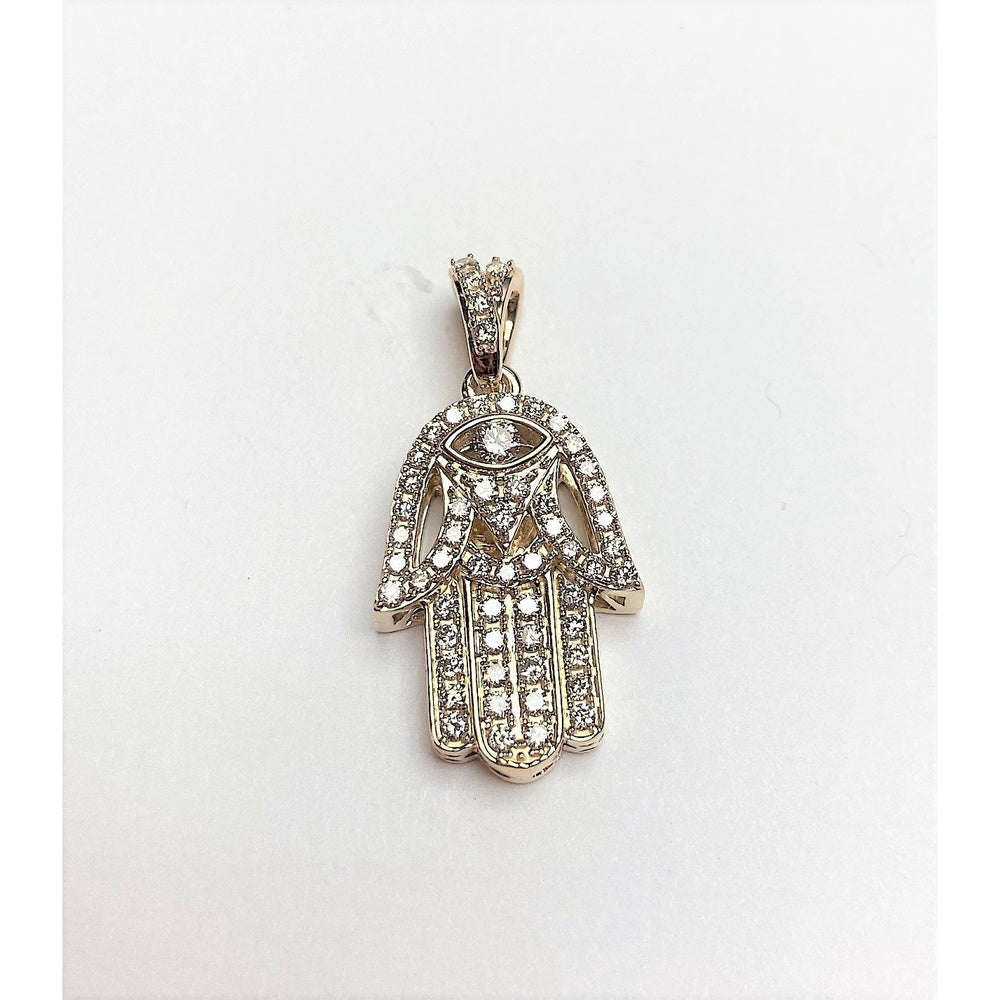 14K Yellow Gold Hamsa Pendant with Prong-Set Round Diamonds - 0.75 Carat Total Diamond Weight by Auriventus