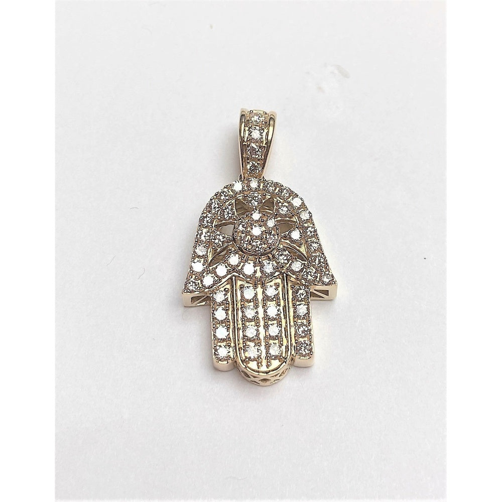14K Yellow Gold Hamsa Pendant with Prong-Set Round Diamonds - 1.03 Carat Total Diamond Weight by Auriventus