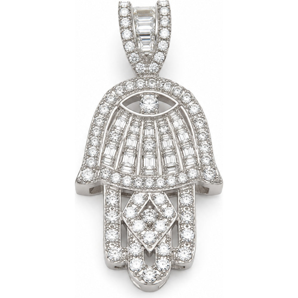 14K Yellow Gold Hamsa Pendant with Round and Baguette Diamonds - 1.02 Carat Total Diamond Weight by Auriventus