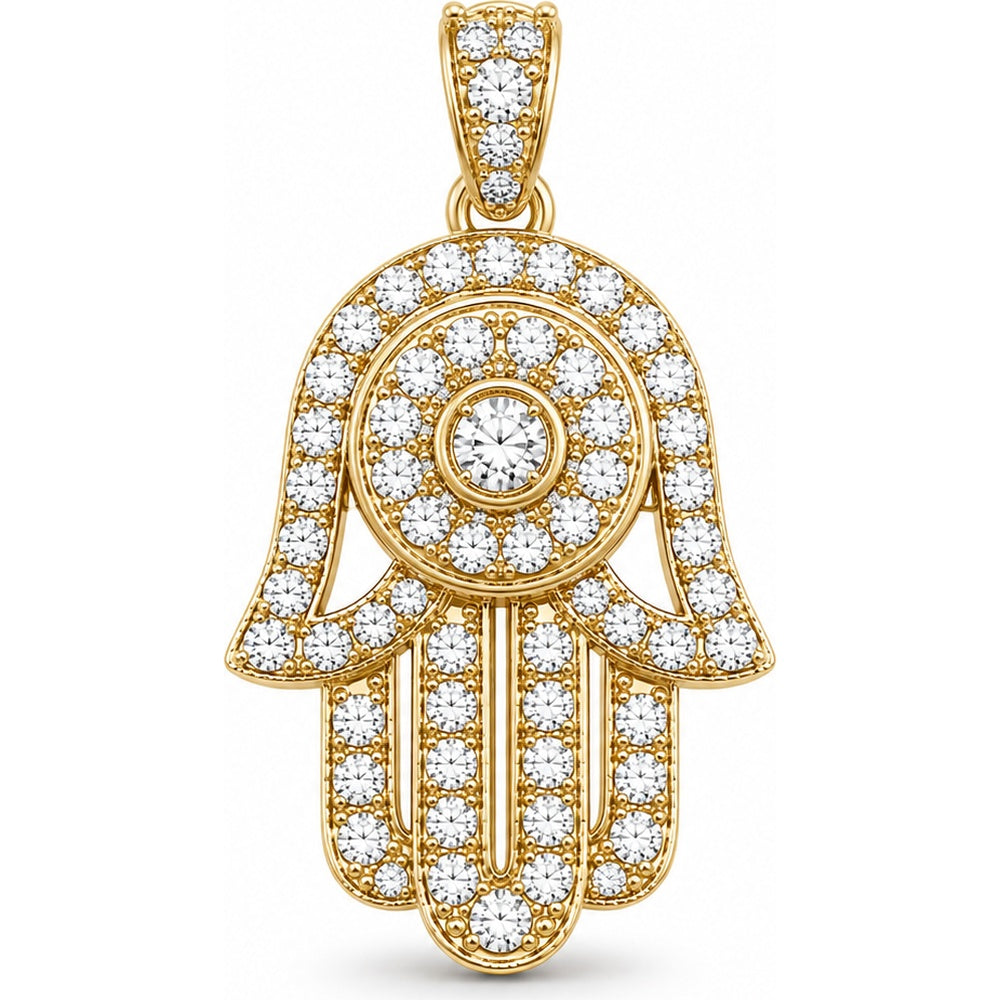 14K Yellow Gold Hamsa Pendant with Round Brilliant Cut Diamonds - 0.84 Carat Total Diamond Weight by Auriventus