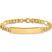 14K Yellow Gold Hand-Polished Figaro Link ID Bracelet - 8" Length by Oro Pregiato