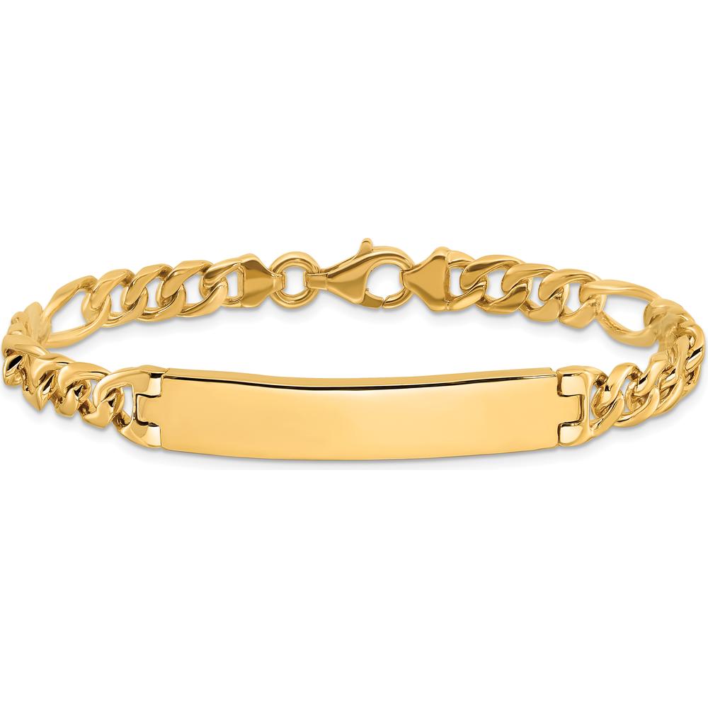 14K Yellow Gold Hand-Polished Figaro Link ID Bracelet - 8" Length by Oro Pregiato
