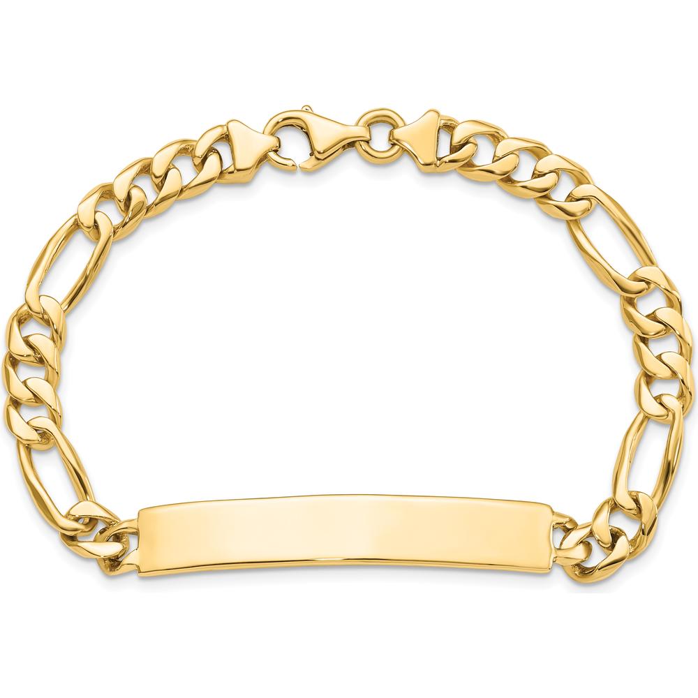 14K Yellow Gold Hand-Polished Figaro Link ID Bracelet - 8" Length by Oro Pregiato