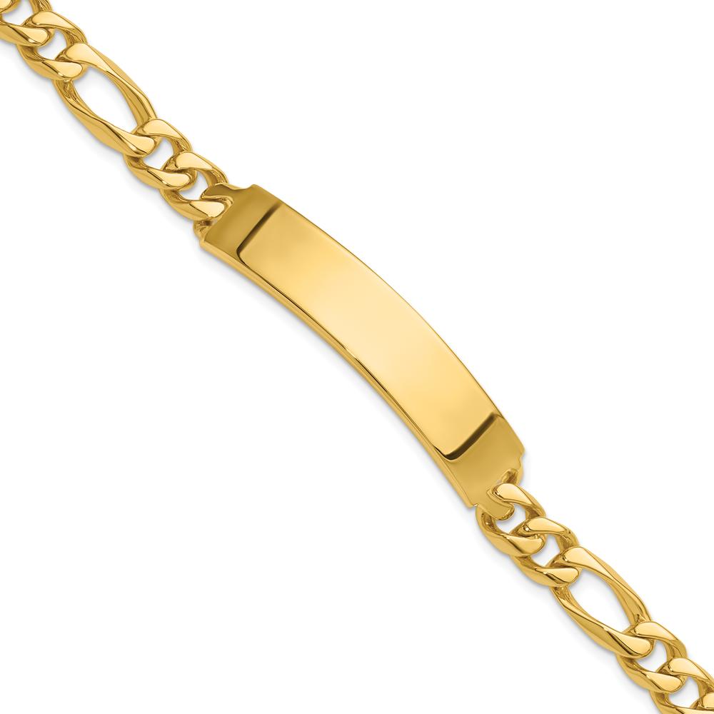 14K Yellow Gold Hand-polished Solid Figaro Link ID Bracelet with Engravable 47x9mm Plate - 8" Length by Oro Pregiato