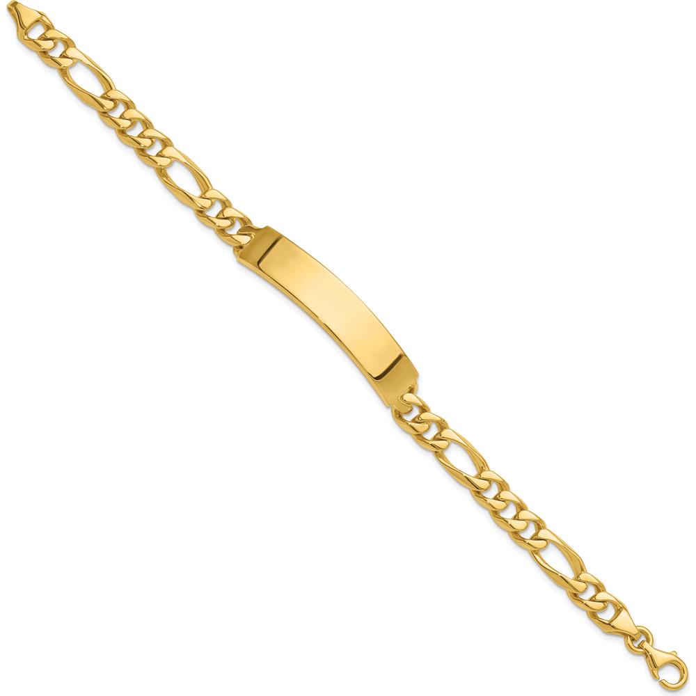 14K Yellow Gold Hand-polished Solid Figaro Link ID Bracelet with Engravable 47x9mm Plate - 8" Length by Oro Pregiato
