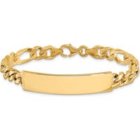 14K Yellow Gold Hand-polished Solid Figaro Link ID Bracelet with Engravable 47x9mm Plate - 8" Length by Oro Pregiato