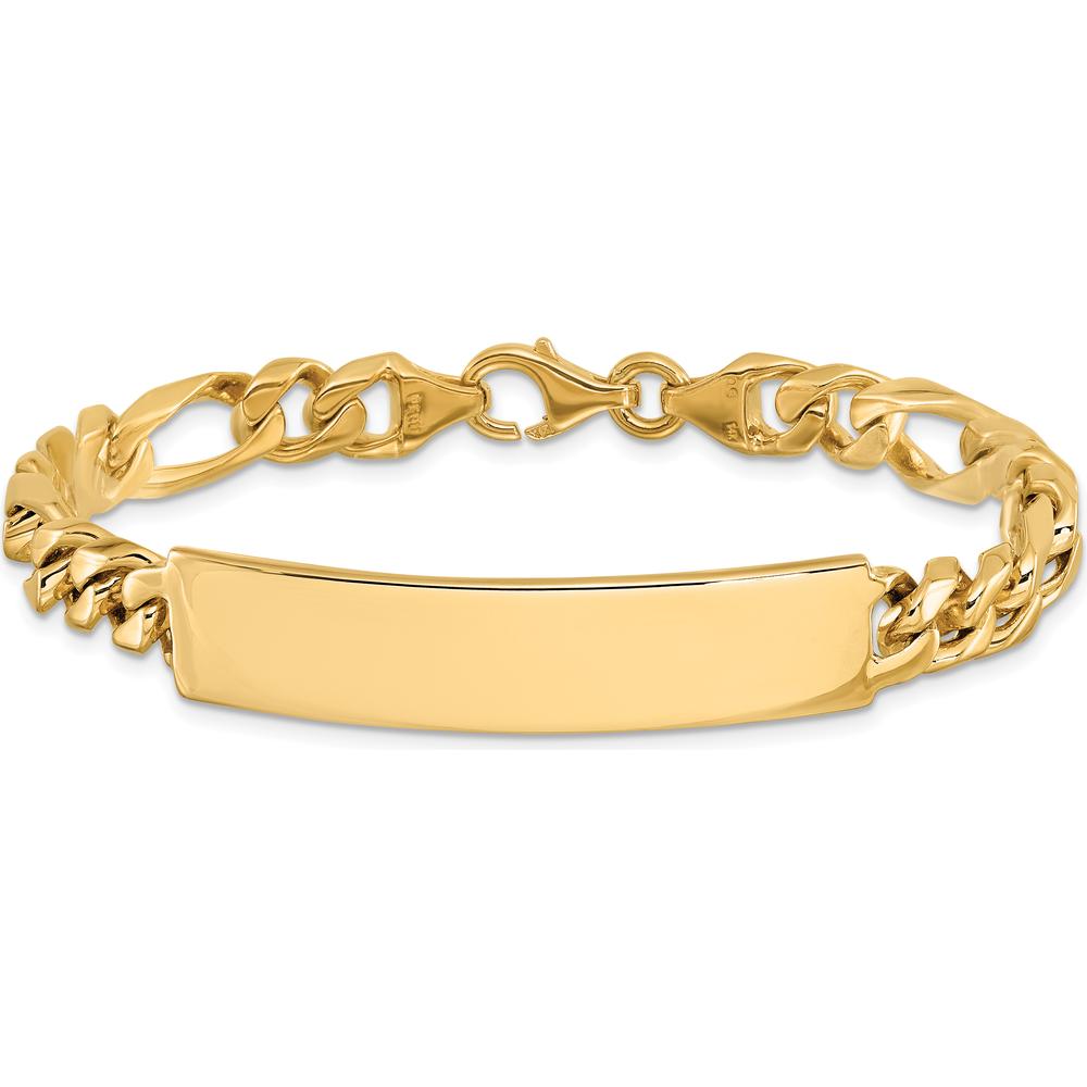 14K Yellow Gold Hand-polished Solid Figaro Link ID Bracelet with Engravable 47x9mm Plate - 8" Length by Oro Pregiato