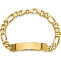 14K Yellow Gold Hand-polished Solid Figaro Link ID Bracelet with Engravable 47x9mm Plate - 8" Length by Oro Pregiato