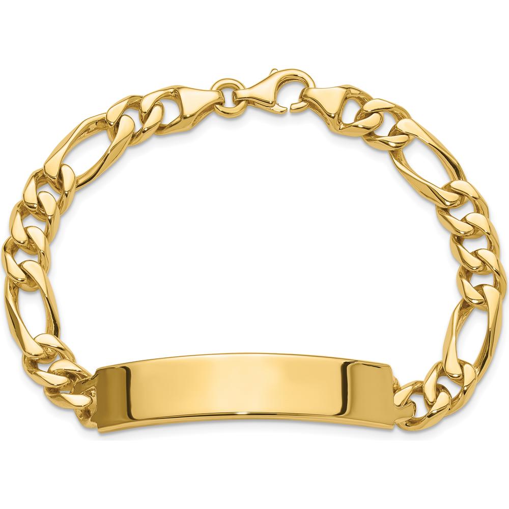 14K Yellow Gold Hand-polished Solid Figaro Link ID Bracelet with Engravable 47x9mm Plate - 8" Length by Oro Pregiato