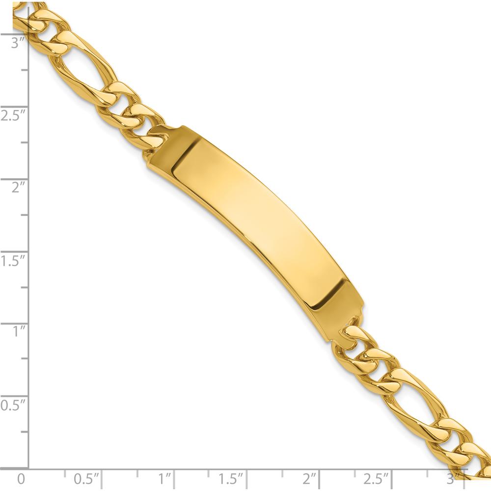 14K Yellow Gold Hand-polished Solid Figaro Link ID Bracelet with Engravable 47x9mm Plate - 8" Length by Oro Pregiato