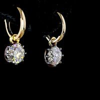 14K Yellow Gold Hanging Drop Earrings with 2.02 Carat Total Weight Round Brilliant Cut Lab Diamonds - D VS1 Clarity with Prong & Black Rhodium Setting - Covaloro Fine Jewelry
