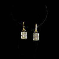 14K Yellow Gold Hanging Drop Earrings with 2.03 Carats & 2.04 Carats Emerald Cut Lab Grown Diamonds - 4.07 Carat Total Weight, E-F VS1 Clarity, Black Rhodium Accented Prong Bezel Setting - Covaloro Fine Jewelry