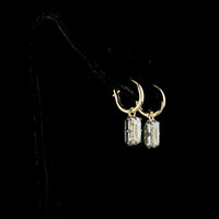 14K Yellow Gold Hanging Drop Earrings with 2.03 Carats & 2.04 Carats Emerald Cut Lab Grown Diamonds - 4.07 Carat Total Weight, E-F VS1 Clarity, Black Rhodium Accented Prong Bezel Setting - Covaloro Fine Jewelry