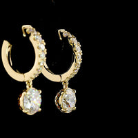 14K Yellow Gold Hanging Drop Earrings with 2.51 Carat Total Weight Lab Diamonds - Round Brilliant Cut, Prong-Set E-F VS1 Clarity - Covaloro Fine Jewelry