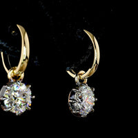14K Yellow Gold Hanging Drop Earrings with 2-Carat Lab-Grown Round Brilliant Diamonds - D VS1 Clarity with Black Rhodium Accents - Covaloro Fine Jewelry