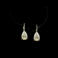 14K Yellow Gold Hanging Drop Earrings with 4.14 Carats Pear and Brilliant Cut Lab Diamonds in Prong Setting - Covaloro Fine Jewelry