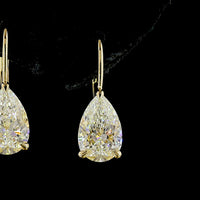 14K Yellow Gold Hanging Drop Earrings with 4.14 Carats Pear and Brilliant Cut Lab Diamonds in Prong Setting - Covaloro Fine Jewelry