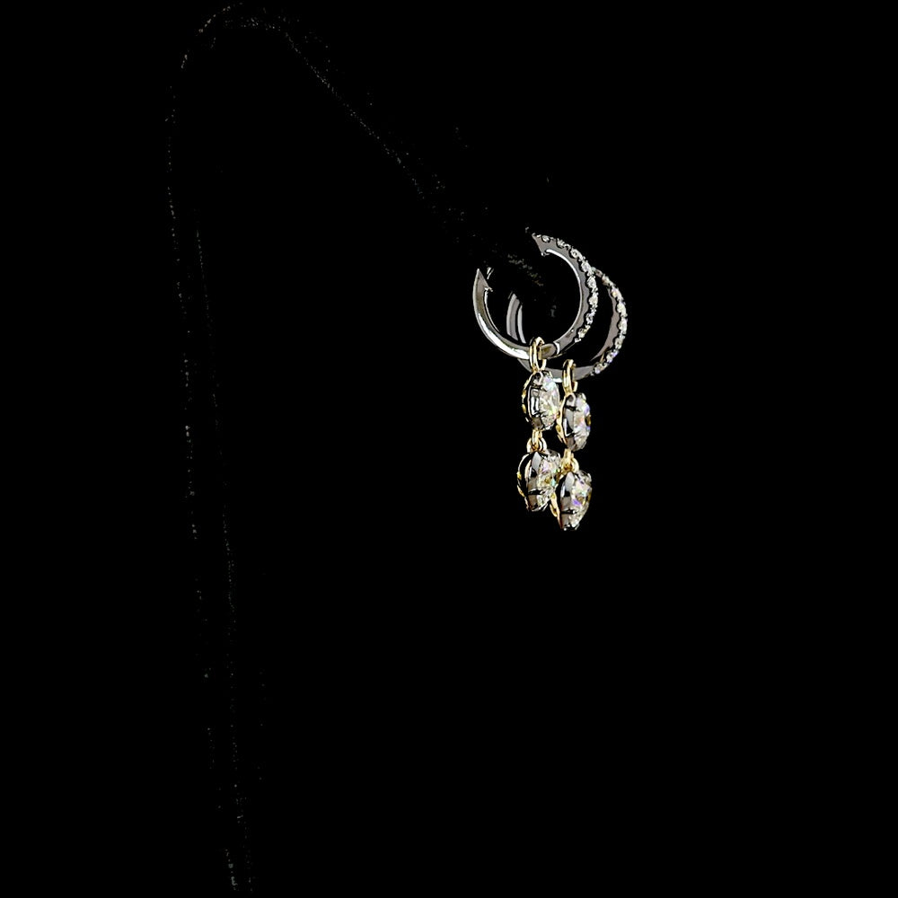 14K Yellow Gold Hanging Drop Earrings with Bezel Set Round and Heart Shaped Lab Diamonds - 2.53 Carats Total Diamond Weight - Covaloro Fine Jewelry