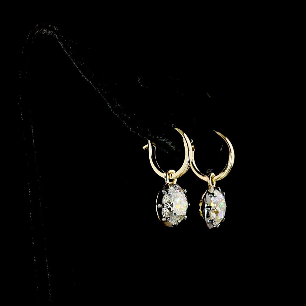 14K Yellow Gold Hanging Drop Earrings with Brilliant Round Cut Lab Diamonds - 4.06 Carat Total Weight (E-F Color, VVS2 Clarity) - Covaloro Fine Jewelry