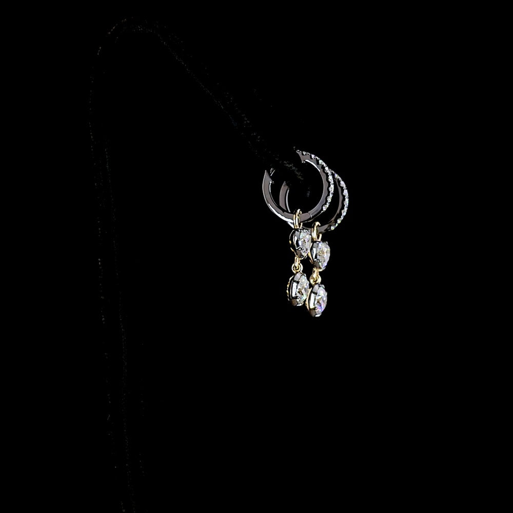 14K Yellow Gold Hanging Drop Earrings with Heart and Round Brilliant Cut Lab Diamonds - 2.19 Carats Total Diamond Weight - Covaloro Fine Jewelry