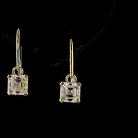 14K Yellow Gold Hanging Drop Earrings with Prong Set Asscher Cut Lab Diamonds - 2.03 Carats Total Diamond Weight - Covaloro Fine Jewelry