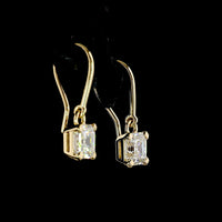 14K Yellow Gold Hanging Drop Earrings with Prong Set Asscher Cut Lab Diamonds - 2.03 Carats Total Diamond Weight - Covaloro Fine Jewelry