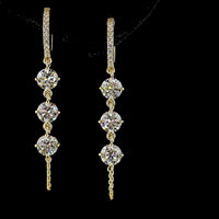 14K Yellow Gold Hanging Drop Earrings with Prong-Set Round Lab Diamonds - 3.31 Carats Total Diamond Weight - Covaloro Fine Jewelry
