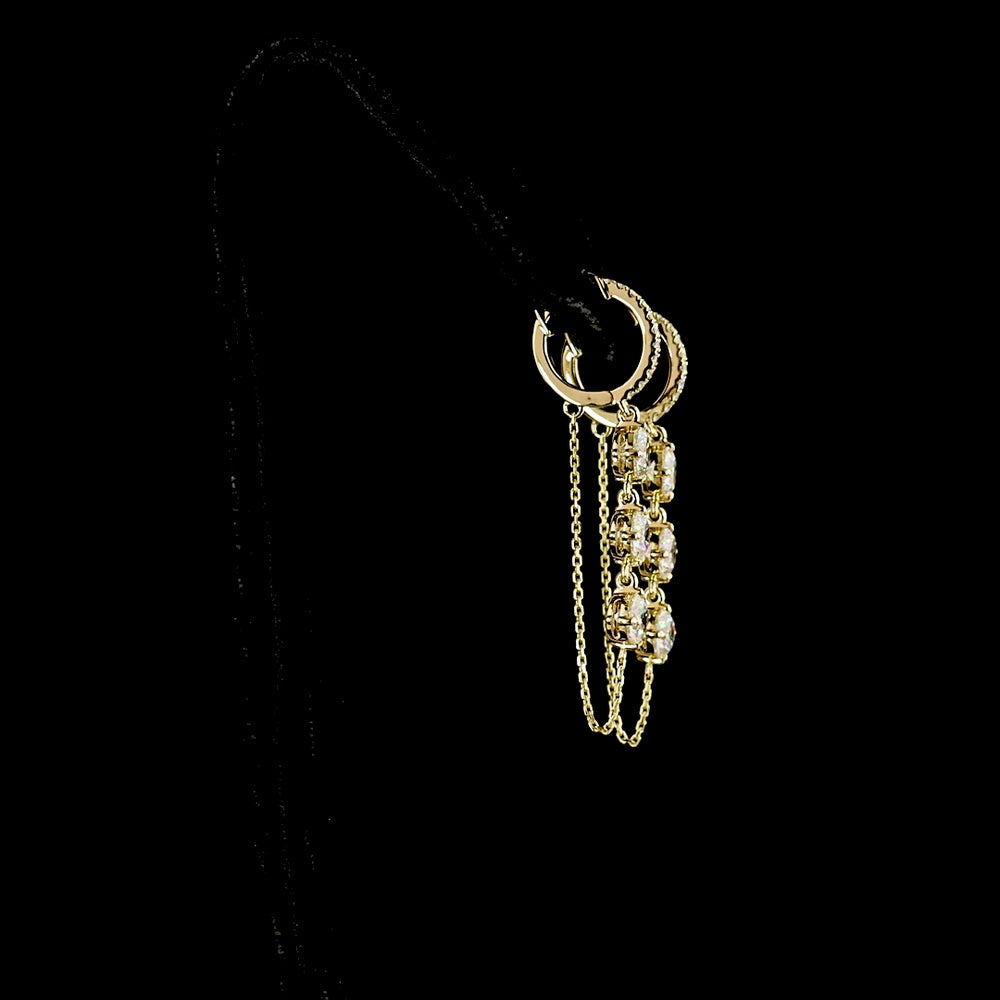 14K Yellow Gold Hanging Drop Earrings with Prong-Set Round Lab Diamonds - 3.31 Carats Total Diamond Weight - Covaloro Fine Jewelry