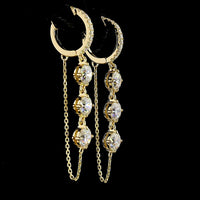14K Yellow Gold Hanging Drop Earrings with Prong-Set Round Lab Diamonds - 3.31 Carats Total Diamond Weight - Covaloro Fine Jewelry