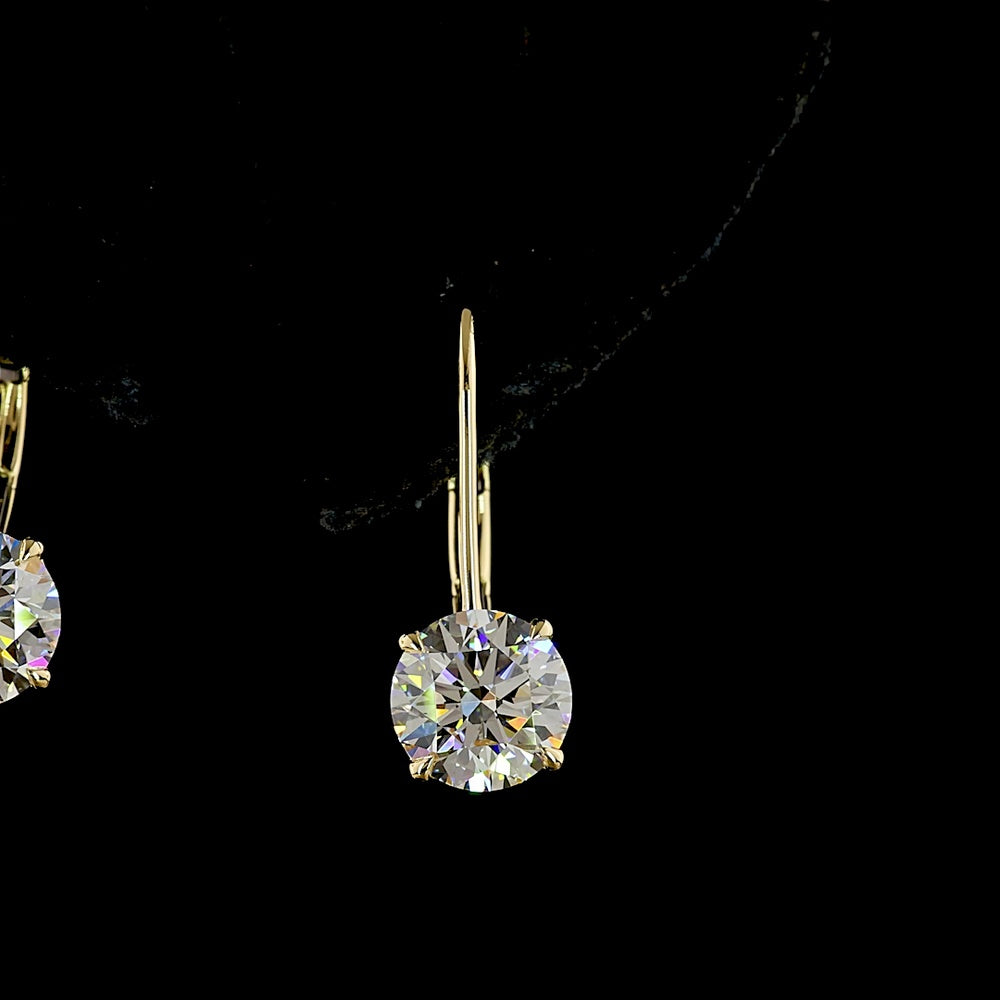 14K Yellow Gold Hanging Drop Earrings with Round Brilliant Cut Lab Diamonds - 3.14 Carat Total Weight (F Color, VS2 Clarity) - Covaloro Fine Jewelry