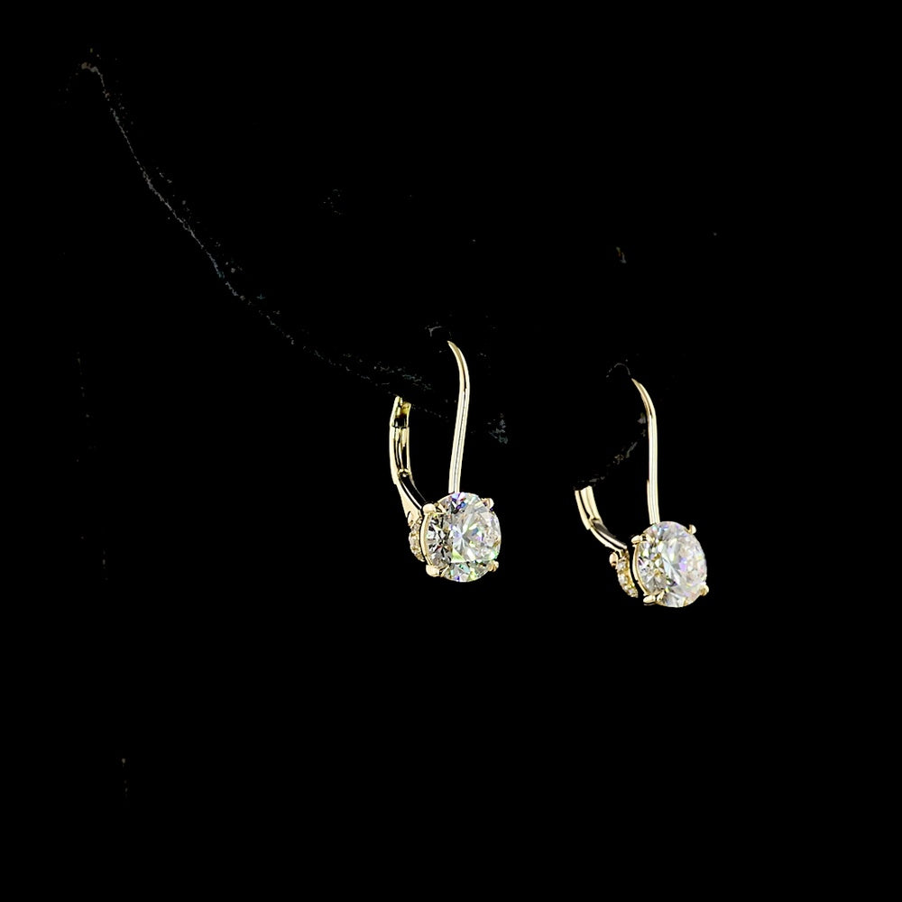 14K Yellow Gold Hanging Drop Earrings with Round Brilliant Cut Lab Diamonds - 3.14 Carat Total Weight (F Color, VS2 Clarity) - Covaloro Fine Jewelry