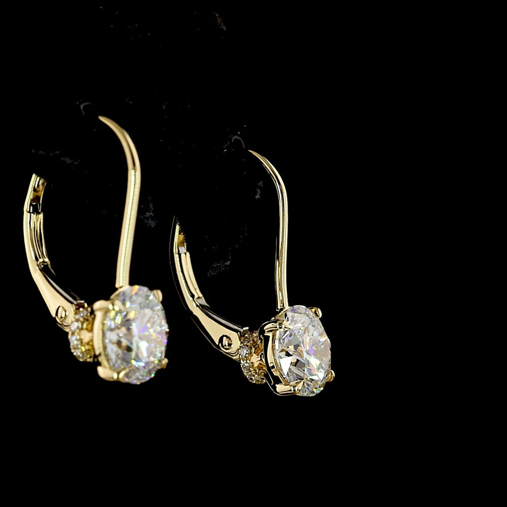 14K Yellow Gold Hanging Drop Earrings with Round Brilliant Cut Lab Diamonds - 3.14 Carat Total Weight (F Color, VS2 Clarity) - Covaloro Fine Jewelry