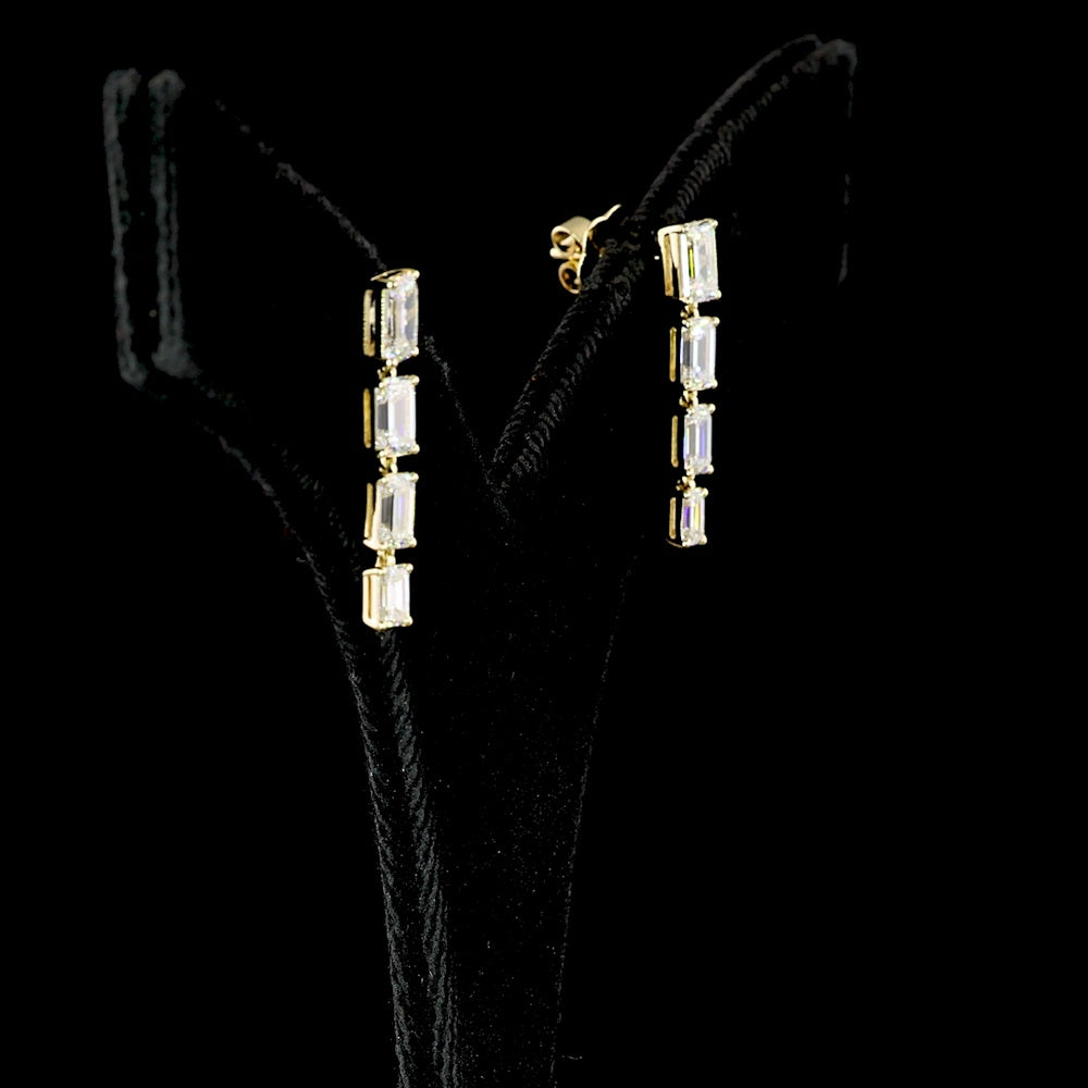 14K Yellow Gold Hanging Earrings with 16 Emerald Cut Lab Diamonds in East-West Prong Setting - 5.14 Carat Total Diamond Weight - Covaloro Fine Jewelry