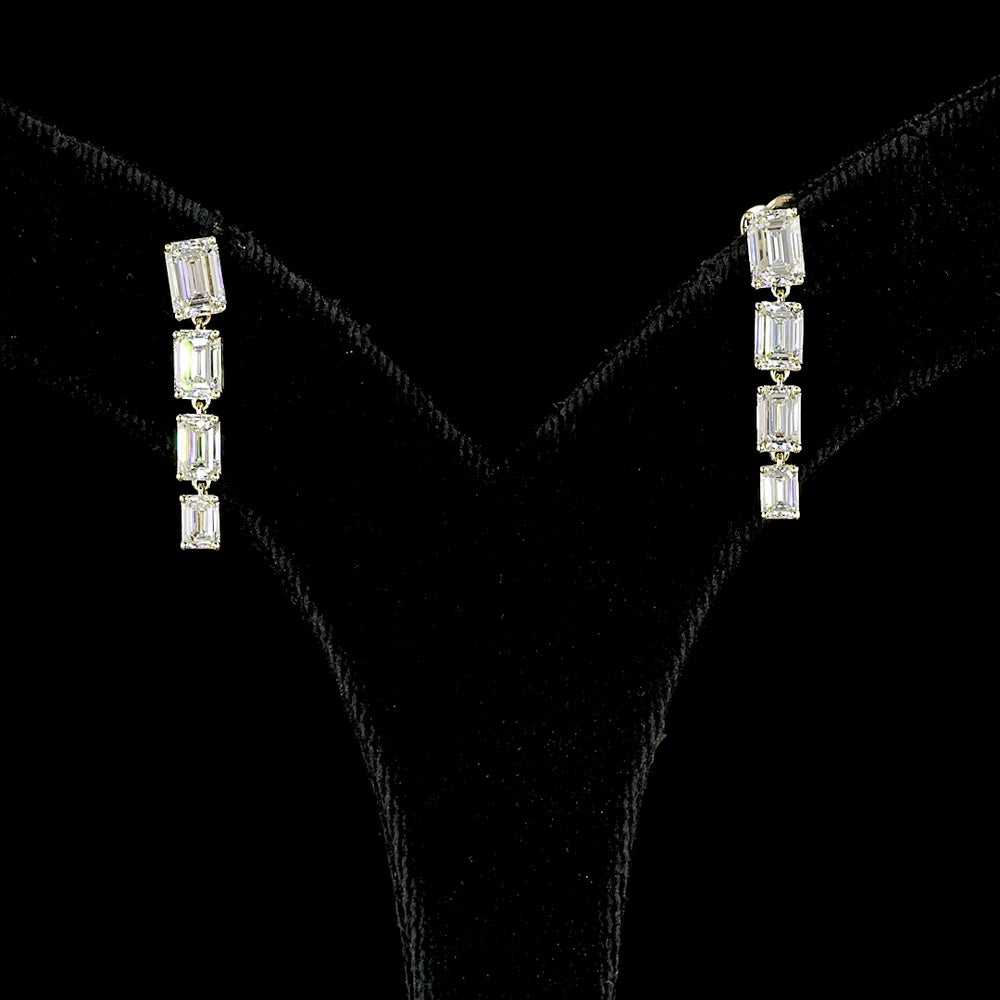 14K Yellow Gold Hanging Earrings with 16 Emerald Cut Lab Diamonds in East-West Prong Setting - 5.14 Carat Total Diamond Weight - Covaloro Fine Jewelry