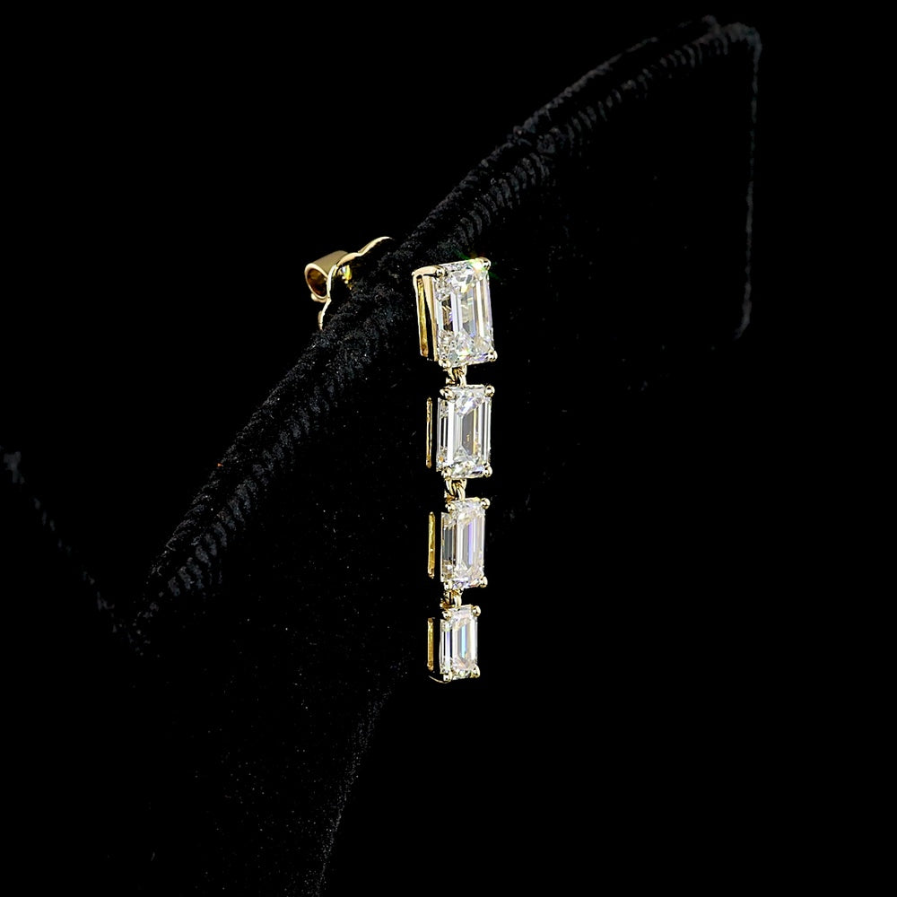 14K Yellow Gold Hanging Earrings with 16 Emerald Cut Lab Diamonds in East-West Prong Setting - 5.14 Carat Total Diamond Weight - Covaloro Fine Jewelry