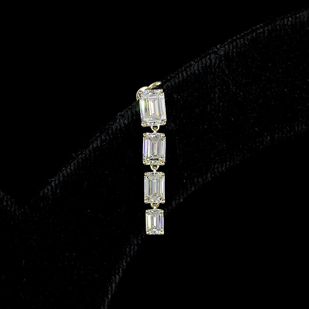 14K Yellow Gold Hanging Earrings with 16 Emerald Cut Lab Diamonds in East-West Prong Setting - 5.14 Carat Total Diamond Weight - Covaloro Fine Jewelry