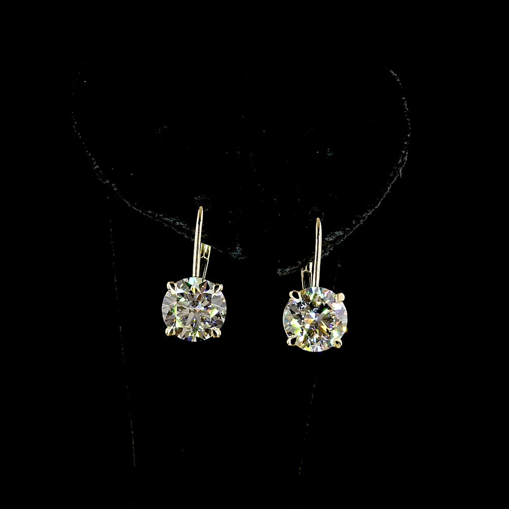 14K Yellow Gold Hanging Earrings with 5.25 Carat Total Weight Round Brilliant Cut Lab Diamonds (F VS1) with Accent Stones - Covaloro Fine Jewelry