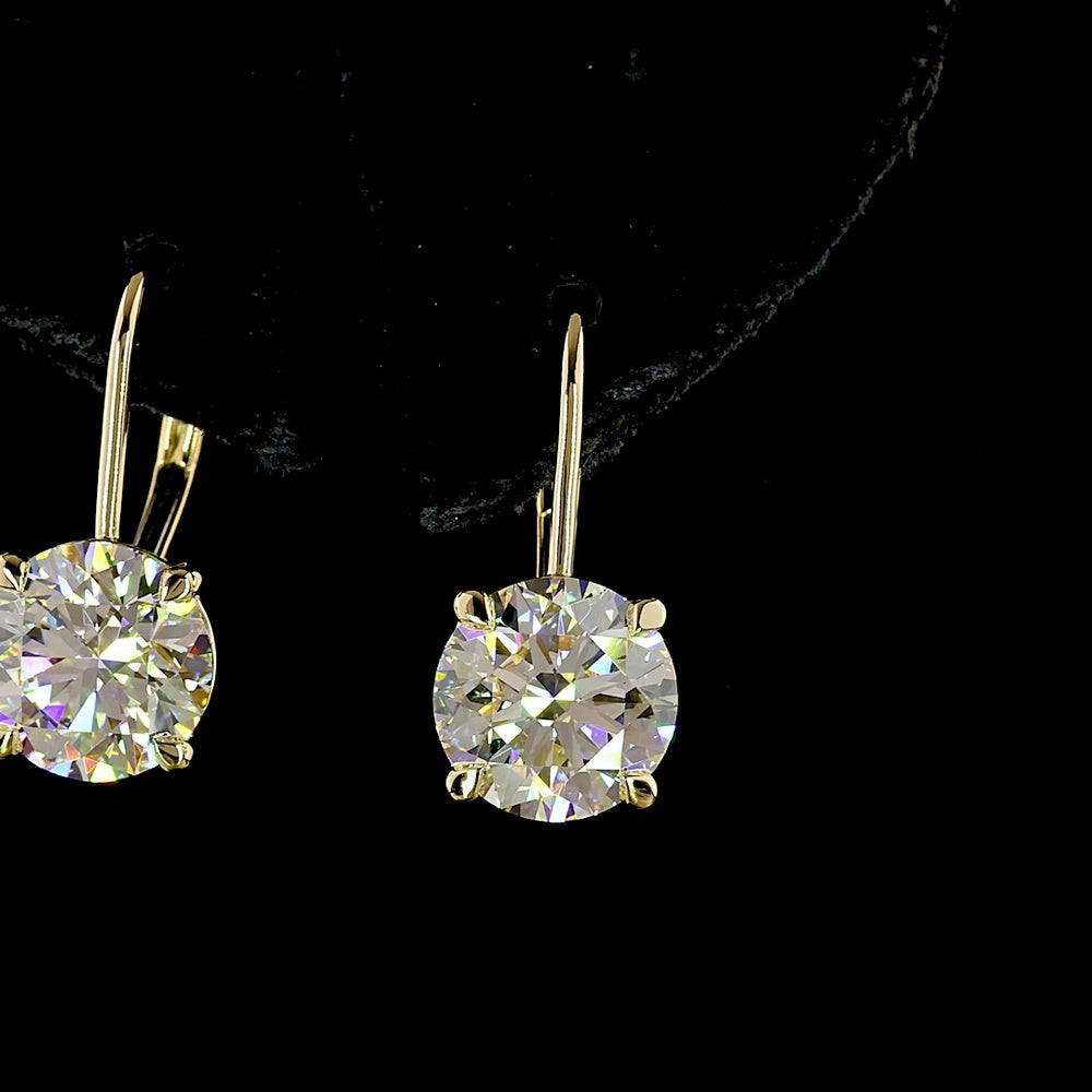 14K Yellow Gold Hanging Earrings with 5.25 Carat Total Weight Round Brilliant Cut Lab Diamonds (F VS1) with Accent Stones - Covaloro Fine Jewelry