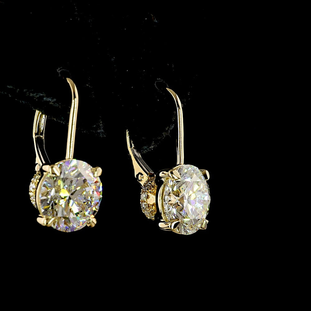 14K Yellow Gold Hanging Earrings with 5.25 Carat Total Weight Round Brilliant Cut Lab Diamonds (F VS1) with Accent Stones - Covaloro Fine Jewelry