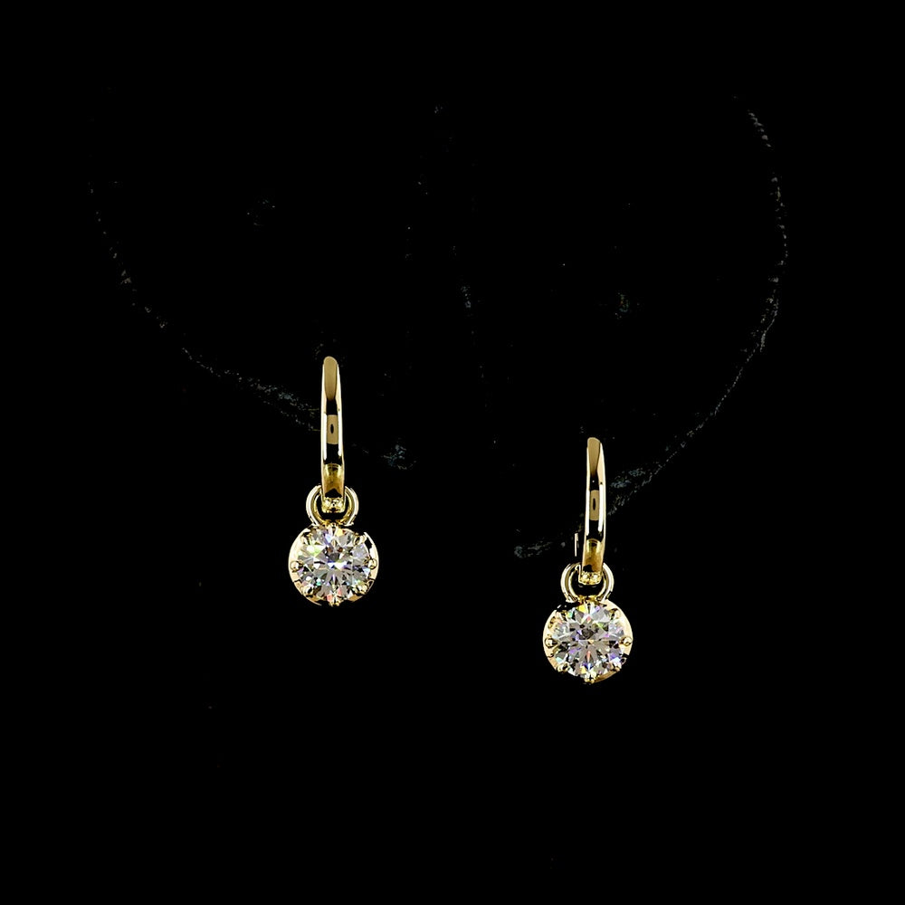 14K Yellow Gold Hanging Earrings with Bezel-Prong Set Round Lab Diamonds - 0.99 Carat Total Diamond Weight (E-F VS) - Covaloro Fine Jewelry