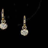 14K Yellow Gold Hanging Earrings with Bezel-Prong Set Round Lab Diamonds - 0.99 Carat Total Diamond Weight (E-F VS) - Covaloro Fine Jewelry