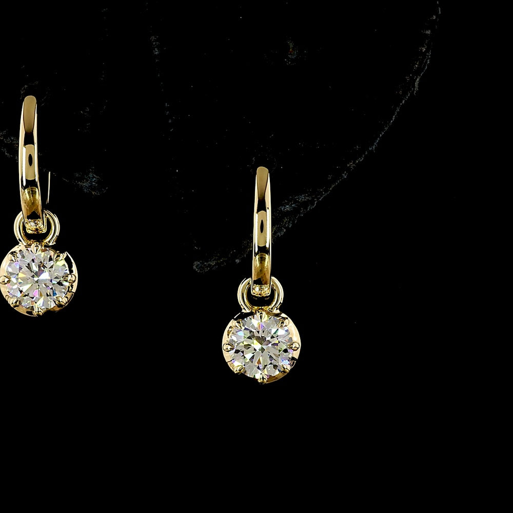 14K Yellow Gold Hanging Earrings with Bezel-Prong Set Round Lab Diamonds - 0.99 Carat Total Diamond Weight (E-F VS) - Covaloro Fine Jewelry