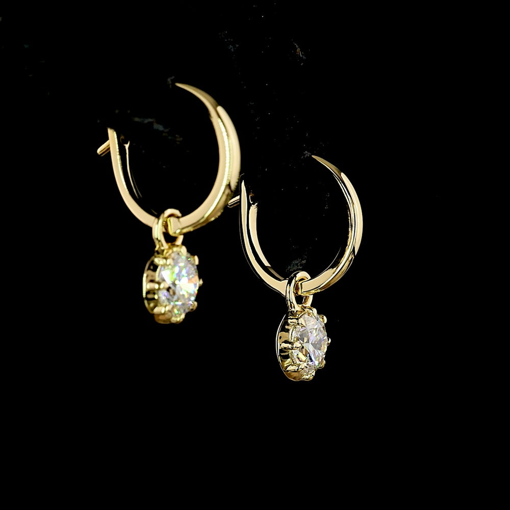 14K Yellow Gold Hanging Earrings with Bezel-Prong Set Round Lab Diamonds - 0.99 Carat Total Diamond Weight (E-F VS) - Covaloro Fine Jewelry